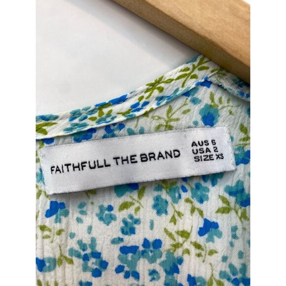 Faithfull the Brand Maud Midi Dress Tilde Floral Blue Green Rayon Crepe Size 2 - Picture 6 of 8